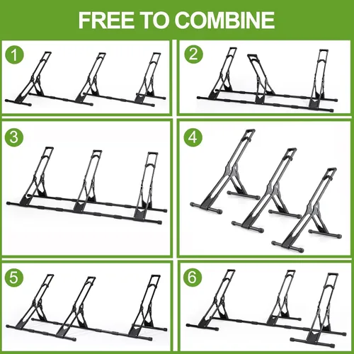 Vista 5 de Soporte de almacenamiento de 3 bicicletas ajustables, estante de estacionamiento para bicicletas, soporte de rueda de bicicleta estable para todas