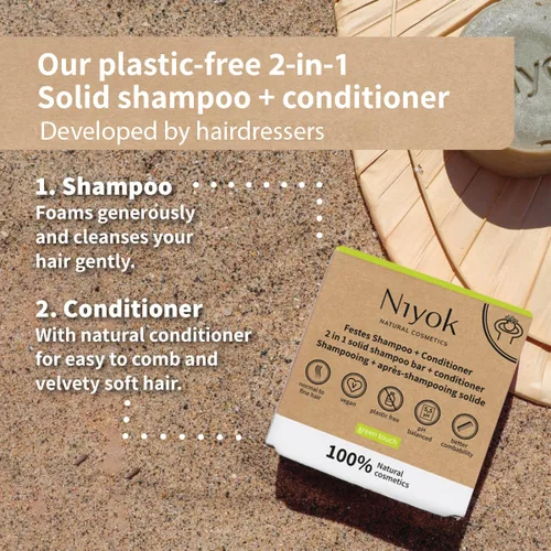 Vista 6 de Niyok Natural Cosmetics - Champú sólido 2 en 1 + barra acondicionadora, fórmula sensible, 2.82 oz