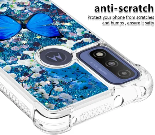 Vista 4 de Funda para Moto G Play 2023, Moto G Pure/G Power 2022 con protector de pantalla, para mujeres y niñas, con purpurina líquida, flotante, linda funda