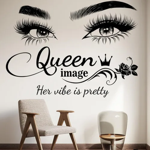 Vista 6 de Arawat Calcomanías de pared de pestañas para dormitorio, citas de ojos de reina, murales para decoración de sala de estar, calcomanías de decoración