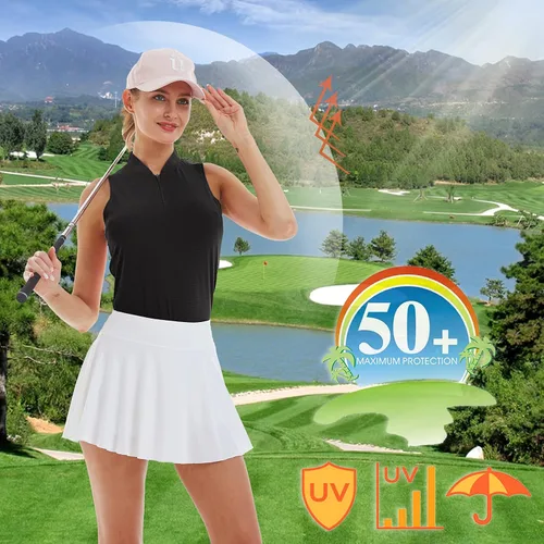 Vista 4 de LastFor1 Polo de golf sin mangas para mujer, con cremallera UPF 50+, protección UV, ajuste delgado, secado rápido, ligero