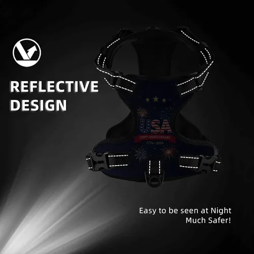 Vista 3 de 250th USA Anniversary Reflective Dog Harness No Pull Soft Vest Harness for Small Medium Large Dog Puppy Pets (Small Size)