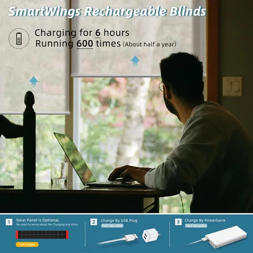 Vista 2 de SmartWings Persianas Enrollables Inteligentes Motorizadas con Filtro de Luz, Persianas Eléctricas con Control Remoto para Ventanas Compatibles
