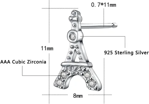 Vista 3 de AoedeJ Aretes hipoalergénicos de plata de ley 925 con diseño de Torre Eiffel de París, regalo para mujer