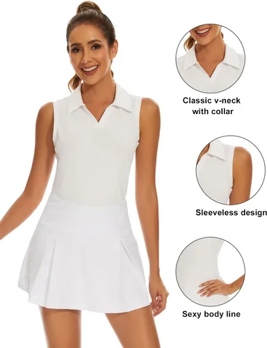Vista 3 de Ivicoer Camiseta de golf para mujer, tipo polo, sin mangas, con cuello de tenis, ajuste seco, ropa atlética para mujer