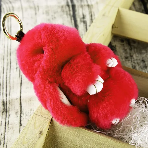 Vista 4 de YISEVEN Llavero de peluche de conejito, Rosa encendido