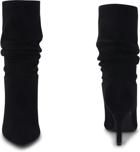 Vista 3 de Coutgo Botas holgadas de media pantorrilla para mujer, de gamuza y tacón alto, sin cordones, sexis, puntiagudas