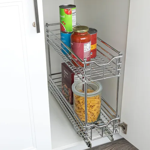Vista 2 de Household Essentials Glidez - Organizador de almacenamiento multiusos de acero cromado extraíble/deslizante para uso debajo del gabinete - Diseño