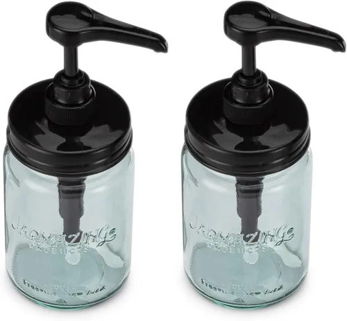 Vista 7 de Jarmazing Products - Dosificador de jarabe y condimentos vintage en frasco de vidrio azul Mason – Paquete de dos