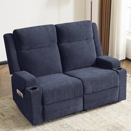 Vista 18 de Sofá reclinable de dos plazas, sofá biplaza con reposapiés ajustable, sillón reclinable de pared para sala de estar, cine en casa y RV (beige)