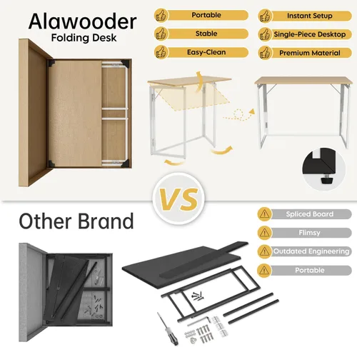 Vista 9 de Escritorio plegable de 31,5 pulgadas: sin montaje, tapa de madera para espacios pequeños Home office desk, holds 150 lbs, folds flat to 2.3 in