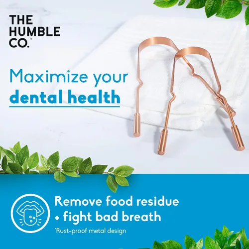 Vista 2 de The Humble Co - Raspador de lengua para adultos y niños, paquete de 2, limpiador de lengua 100% cobre que ayuda a eliminar el mal aliento