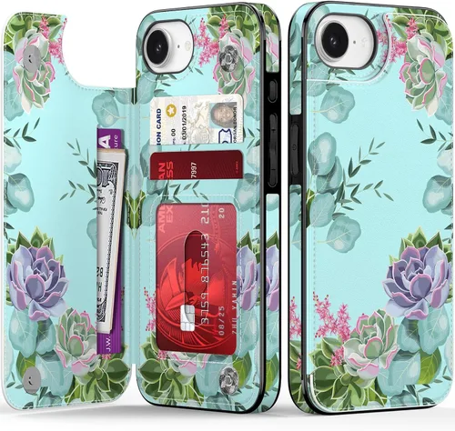 Vista 81 de LETO para iPhone 15 Pro Funda tipo cartera - Tapa tipo folio con patada - Diseños de moda - Tarjetero - Funda protectora para mujeres y niñas - 6.1