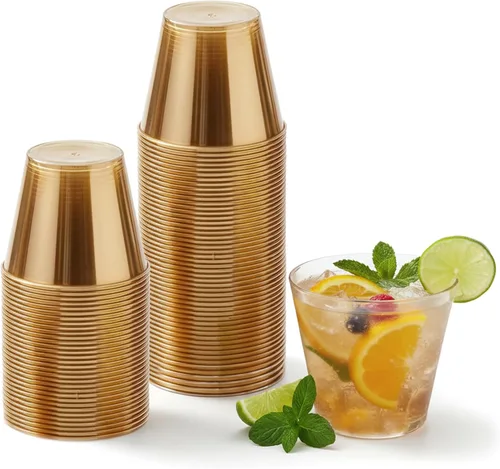 Vista 13 de Minatee 100 vasos de plástico desechables de lujo, vasos de cóctel de vino resistentes para graduaciones, bodas y fiestas de cumpleaños, vasos