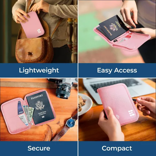 Vista 5 de Zero Grid Cartera para pasaporte - Soporte para documentos de viaje con bloqueo RFID