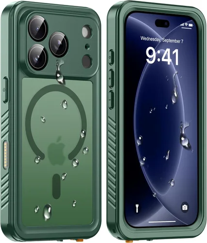 Vista 21 de ANTSHARE Funda impermeable IP68 para iPhone 16, negro/transparente Lente incorporada/protector de pantalla, protección militar contra caídas, funda