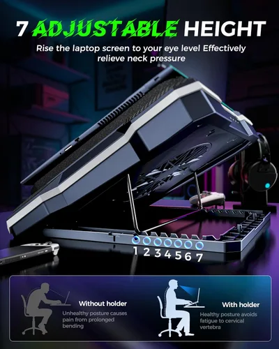 Vista 5 de Almohadilla de refrigeración ChillCore RGB para laptop de juegos con ventilador turbo de 5.5", enfriamiento rápido para laptops de 15.6-19.3