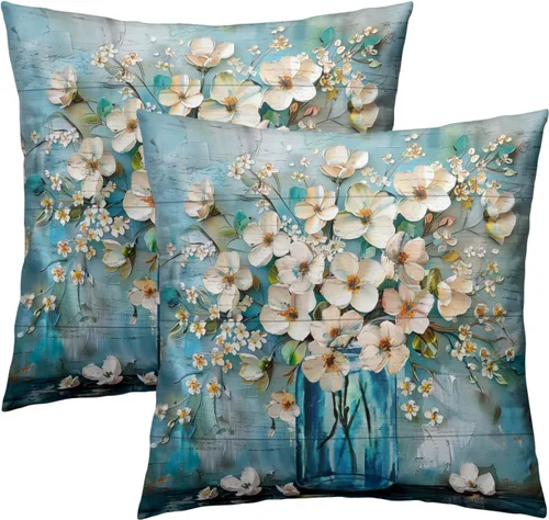 Vista 68 de Giwawa Juego de 2 fundas de almohada decorativas con diseño floral de girasol de 16 x 16 pulgadas, fundas de cojín decorativas para el hogar, sofá