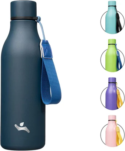 Vista 52 de Konokyo Botella de agua aislada con correa, botella de agua de acero inoxidable de 18 onzas de doble pared con aislamiento al vacío, frasco de Verde