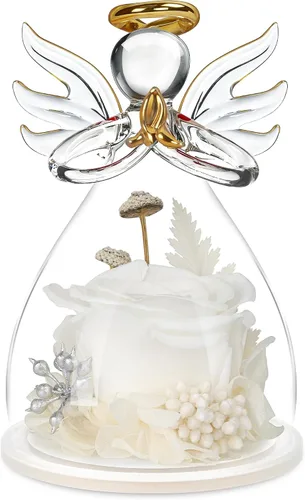 Vista 15 de Flores preservadas para entrega, regalos de cumpleaños para mujeres, mamá, abuela Christmas Rose Gifts for Women Mom Her,Glass Angel Figurines
