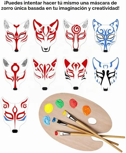Vista 3 de Himine Máscara de cosplay de zorro blanco DIY, máscara de disfraz de animal para fiesta, 2 piezas