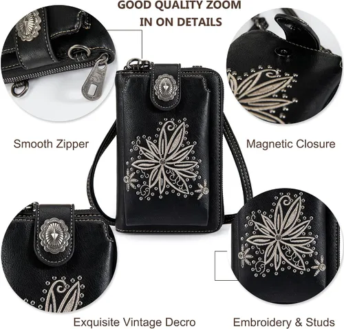 Vista 6 de Montana West Monederos pequeños cruzados para teléfono celular de estilo occidental para mujer, cartera con bolsillo para monedas