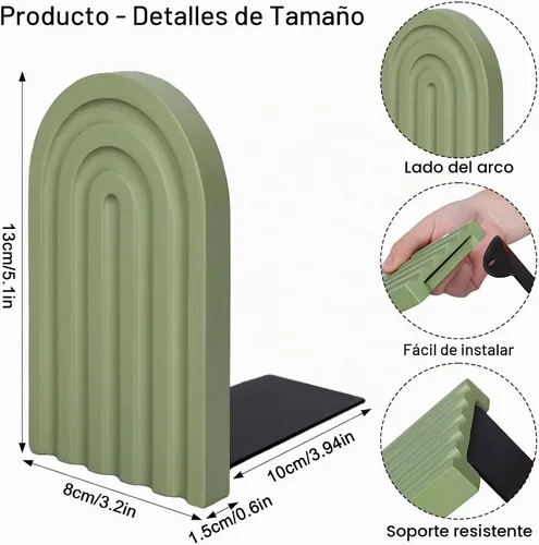 Vista 2 de Whaline 4 Piezas Sujetalibros de Madera de Arco Bohemio Verde Salvia Arcoíris Soportes de Libros de Madera Decorativos Antideslizantes Topes