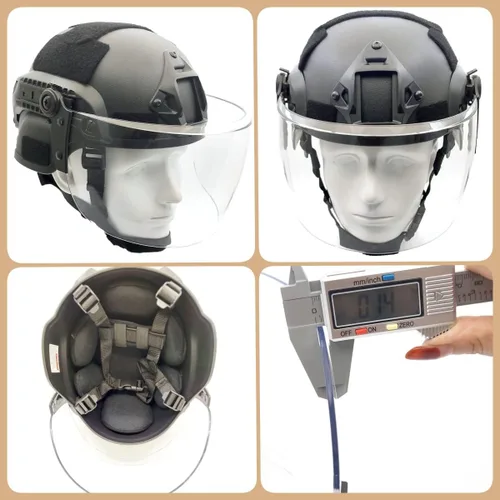 Vista 5 de Casco táctico ACH Airsoft con visera transparente de cara completa, protector protector MICH 2000 modo para paintball al aire libre CS Wargame Negro