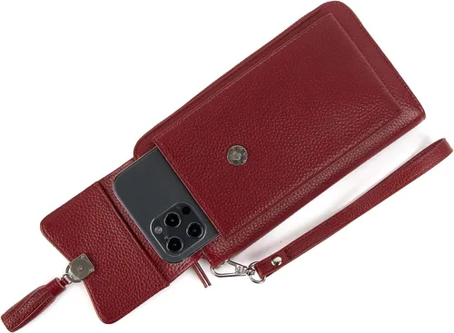 Vista 2 de Pequeña bolsa cruzada de piel auténtica para mujer, con bloqueo Rfid, para teléfono celular, cartera con ranuras para tarjetas