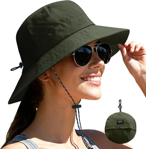 Vista 8 de NPJY Packable Sun Bucket Hat for Women Outdoor Waterproof Rain Hat Beige liso (plegable)