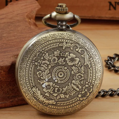 Vista 5 de Reloj de bolsillo de cuarzo para hombre, esfera digital romana negra con cadena, Marrón, Retro
