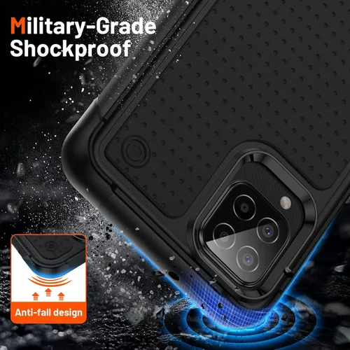 Vista 7 de Jeylly Funda compatible con Samsung Galaxy A12, Samsung Galaxy A12 con protector de pantalla de vidrio templado, protección contra caídas de grado