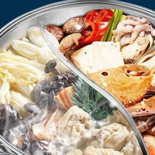 Vista 4 de Olla caliente Shabu Shabu Shabu de doble cara con tapa de cristal, 11.8 in