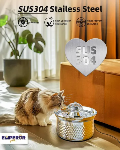 Vista 5 de Bomba de repuesto para fuente de agua para gatos Fuente de agua para gatos de acero inoxidable de 108 oz/3.2 L para gatos en el interior, fuente