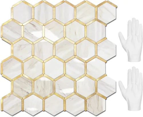 Vista 11 de STICKGOO Azulejo Hexagonal de Despegar y Pegar para Salpicadero, Azulejo Adhesivo para Salpicadero de Cocina y Baño, Aspecto de Mármol Beige PVC