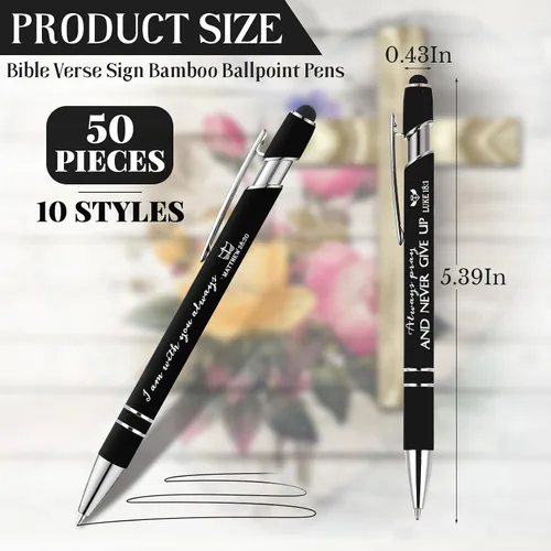 Vista 2 de Fuutreo - 50 bolígrafos cristianos de regalo a granel, versículos bíblicos, inspiradores, pantalla táctil, escritura positiva, bolígrafos de metal