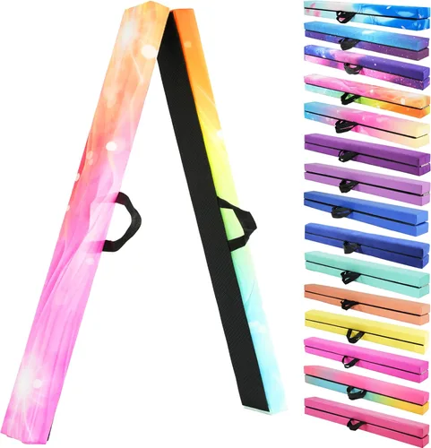 Vista 12 de FC FUNCHEER - Viga de equilibrio plegable, viga de suelo para gimnasia, equipo de gimnasia para niños, base de madera, fondo antideslizante y bolsa