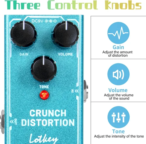 Vista 2 de Pedal de guitarra de distorsión Crunch, pedales de efectos eléctricos Lotkey Mini tipo DC 9V True Bypass