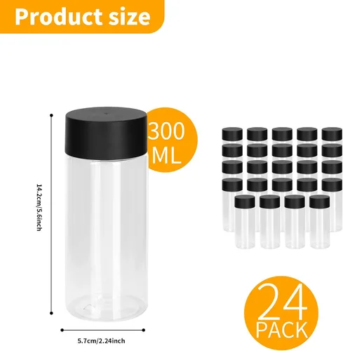 Vista 2 de 24 botellas de plástico transparente, botellas sensoriales vacías con tapas, 10 onzas / 10.1 fl oz de plástico PET, contenedor de bebida