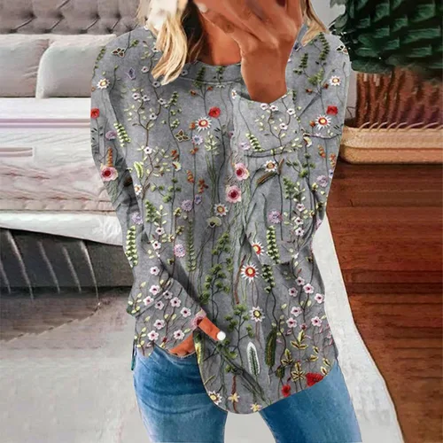 Vista 2 de Sudadera de gran tamaño con estampado de moda para mujer, blusa tipo túnica de forro polar, cuello redondo, manga larga, sin botones, elegante
