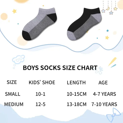 Vista 2 de Comfoex Calcetines para niños, 8 pares de 6-8, 4-6, 8-10 años, calcetines atléticos de corte bajo, calcetines cortos medio acolchados para niños