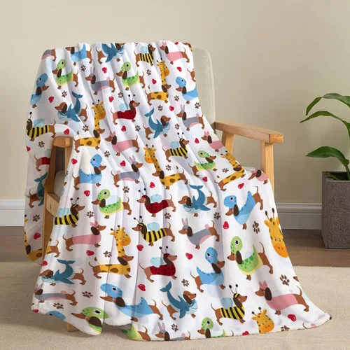 Vista 3 de Linda manta de franela de perro salchicha para niños, adultos, adecuada para sofá, cama, campamento, viajes, todas las estaciones, 30 x 40 pulgadas
