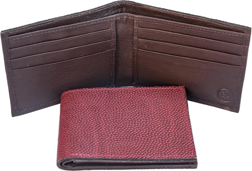Vista 2 de Cartera deportiva de cuero genuino de fútbol para hombre, Rojo -, Billetera plegable