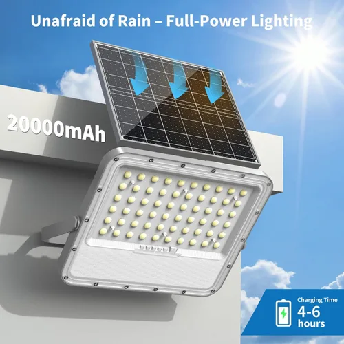 Vista 4 de Luces solares de 200 W para exteriores, luz LED automática de 20000 lm con batería de 20000 mAh, gran angular de 180 ° impermeable exterior