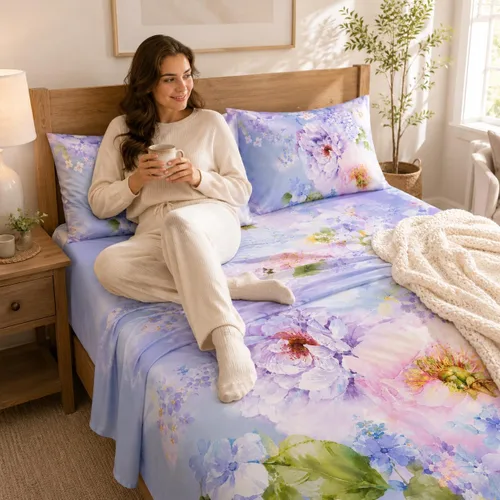 Vista 5 de YIYEA Juego de sábanas individuales, sábanas de hotel de calidad de 1800 hilos de microfibra doble cepillada con flores para cama individual, extra
