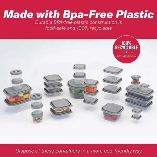 Vista 7 de GoodCook EveryWare Juego de 30 recipientes de plástico sin bisfenol A para almacenamiento de alimentos con tapas, 60 piezas en total