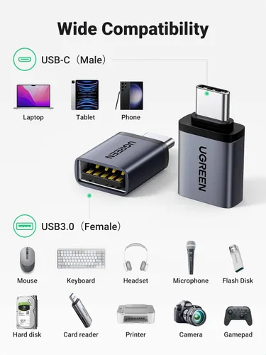 Vista 5 de UGREEN Adaptador USB C a USB A 3.2 OTG de 10 Gbps 2 unidades compatibles con iPhone 17 Pro Max Air 16 15 MacBook Air iMac iPad Galaxy Tab S9 S25