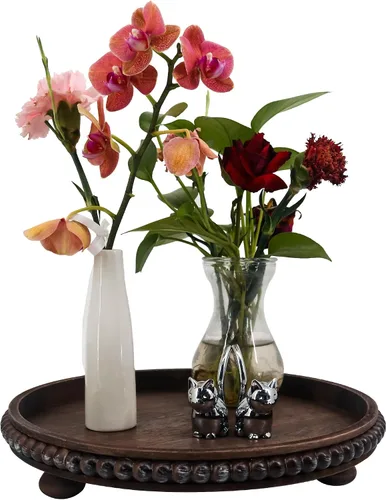 Vista 11 de FramePro Bandeja Decorativa Redonda de 12 pulgadas con Cuentas de Madera - Elevadores de Bandeja de Servir Negros para Sala de Estar, Mesa de Café