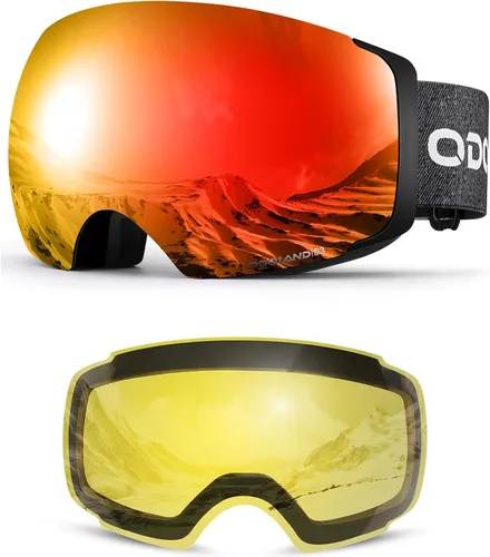 Vista 11 de Odoland Gafas de esquí magnéticas, 2 lentes intercambiables antivaho para Negro