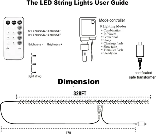 Vista 2 de Dazzle Bright - Guirnalda de luces de Navidad para exteriores, 1000 luces LED de 328 pies, enchufe de luz de hada con control remoto, 8 modos